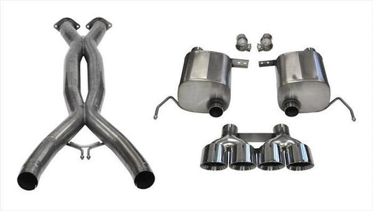 Corsa 14762CB 2.75 Inch Valve-Back + X-Pipe Dual Rear Exit with Quad 4.5 Inch Polished Pro-Series Tips - Mammoth Racing -COR14762CB