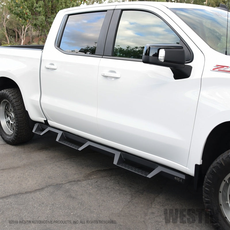 Westin 2019 Chevrolet Silverado/Sierra 1500 (5.5ft) Drop Wheel to Wheel Nerf Step Bars - Txt Black - Mammoth Racing -