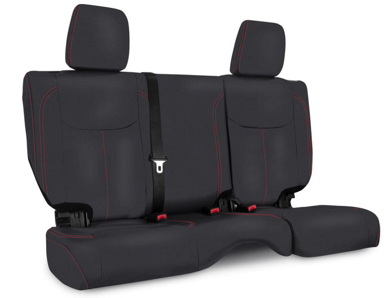 PRP 13-18 Jeep Wrangler JKU Rear Seat Cover/4 door - Black with Red Stitching - Mammoth Racing -