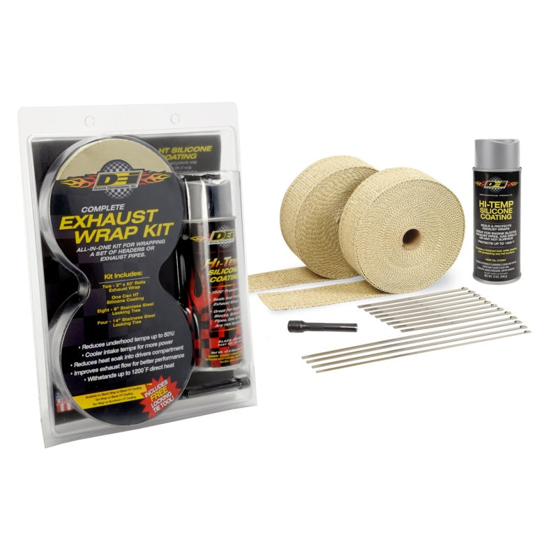 DEI Exhaust Wrap Kit - Tan Wrap and Aluminum HT - Retail Packaging - Mammoth Racing -