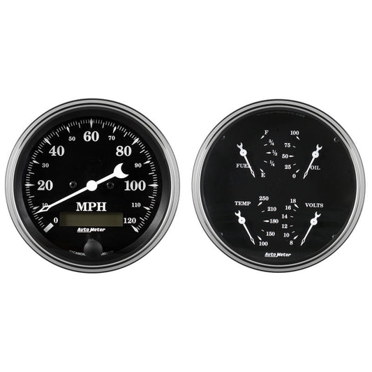 Auto Meter Gauge Kit 2 pc. Quad & Speedometer 5in Old Tyme Black - My Store