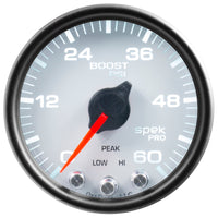 Autometer Spek-Pro Gauge Boost 2 1/16in 60psi Stepper Motor W/Peak & Warn Wht/Blk - My Store