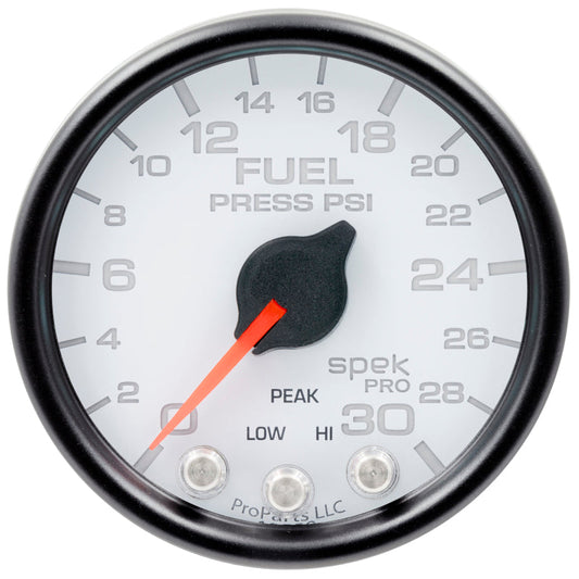 Autometer Spek-Pro Gauge Fuel Press 2 1/16in 30psi Stepper Motor W/Peak & Warn Wht/Blk - My Store