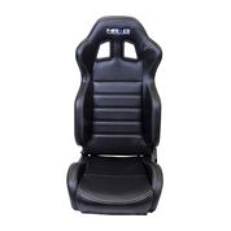 NRG Reclinable Sport Seats (Pair) PVC Leather w/NRG Logo - Black w/White Stitching - My Store