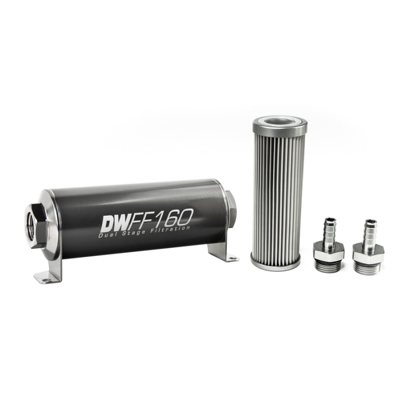 DeatschWerks Stainless Steel 3/8in 10 Micron Universal Inline Fuel Filter Housing Kit (160mm) - Mammoth Racing -