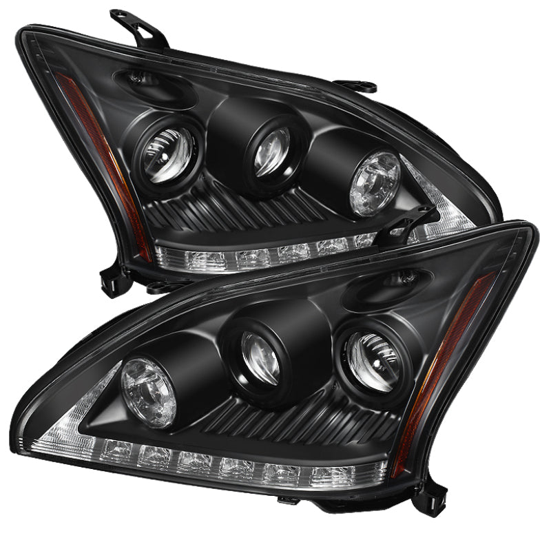 Spyder Lexus RX330 2004-2006 Projector Headlights Halogen Model- DRL LED Blk PRO-YD-LRX35004-DRL-BK - Mammoth Racing -