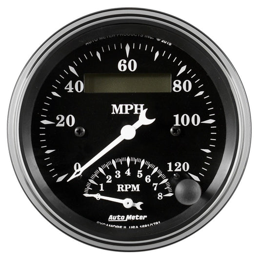 Auto Meter Gauge Tach/Speedo 3 3/8in 120mph & 8k RPM Elec. Program. Old Tyme Blk - My Store