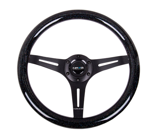 NRG Classic Wood Grain Steering Wheel (350mm) Black Sparkled Grip w/Black 3-Spoke Center - My Store