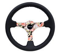 NRG Reinforced Steering Wheel (350mm / 3in. Deep) Blk Leather Floral Dipped w/ Blk Baseball Stitch - My Store