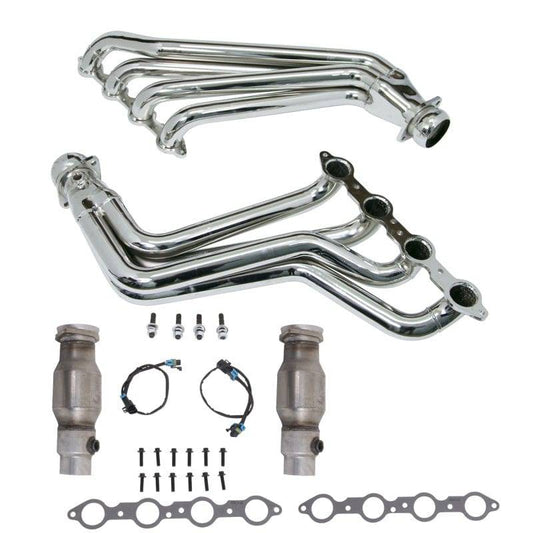 BBK 10-15 Camaro LS3 L99 Long Tube Exhaust Headers With Converters - 1-3/4 Chrome - Mammoth Racing -