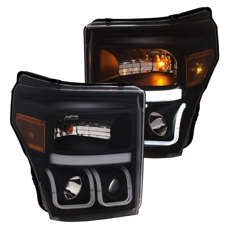 ANZO 11-16 Ford F-150 Super Duty Projector Headlights w/ U-Bar Switchback Black w/ Amber - My Store