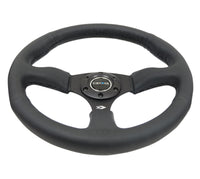 NRG Reinforced Steering Wheel (350mm / 2.5in. Deep) Blk Leather Comfort Grip w/5mm Matte Blk Spokes - My Store