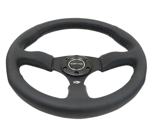 NRG Reinforced Steering Wheel (350mm / 2.5in. Deep) Blk Leather Comfort Grip w/5mm Matte Blk Spokes - My Store
