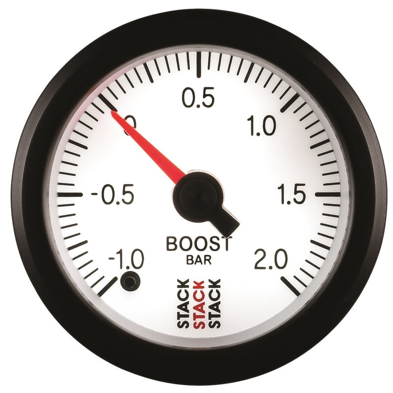 Autometer Stack 52mm -1 to +2 Bar (Incl T-Fitting) Pro Stepper Motor Boost Pressure Gauge - White - My Store