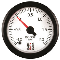 Autometer Stack 52mm -1 to +2 Bar (Incl T-Fitting) Pro Stepper Motor Boost Pressure Gauge - White - My Store