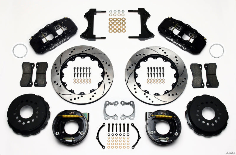 Wilwood Aero4 Rear P-Brake Kit 14.00in Drilled Small Ford 2.66in Offset - Mammoth Racing -