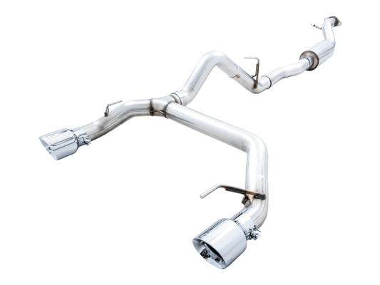 AWE Tuning 2021+ Ford Bronco 0FG Dual Rear Exit Exhaust w/Chrome Silver Tips & Bash Guard - My Store