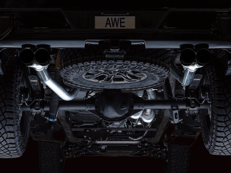 AWE Tuning 22-23 GMC Sierra 1500 AT4X 6.2L 0FG Catback Split Dual (Flat Bumper) - Diamond Black Tips - Mammoth Racing -