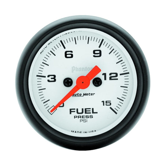 Autometer Phantom Fuel Pressure gauge 52mm 0-15 PSI Full Sweep Elec w/o peak & Valley - My Store