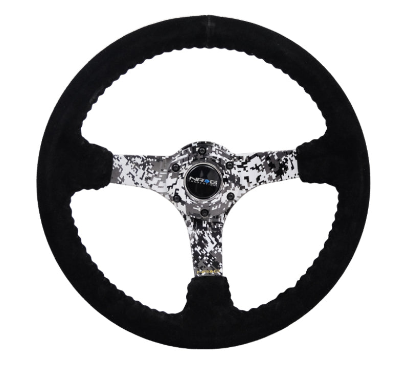 NRG Reinforced Steering Wheel (350mm / 3in. Deep) Blk Suede w/Hydrodipped Digi-Camo Spokes - My Store