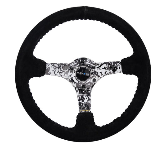 NRG Reinforced Steering Wheel (350mm / 3in. Deep) Blk Suede w/Hydrodipped Digi-Camo Spokes - My Store