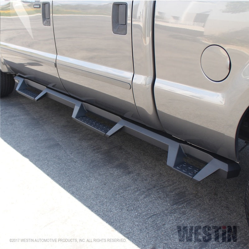 Westin 99-16 Ford F-250/350/450/550 CC (6.75ft Bed) HDX Drop Whl to Whl Nerf Step Bars - Text Blk - Mammoth Racing -