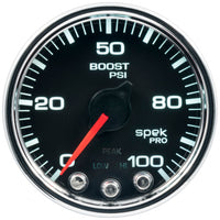 Autometer Spek-Pro Gauge Boost 2 1/16in 100psi Stepper Motor W/Peak & Warn Blk/Chrm - My Store