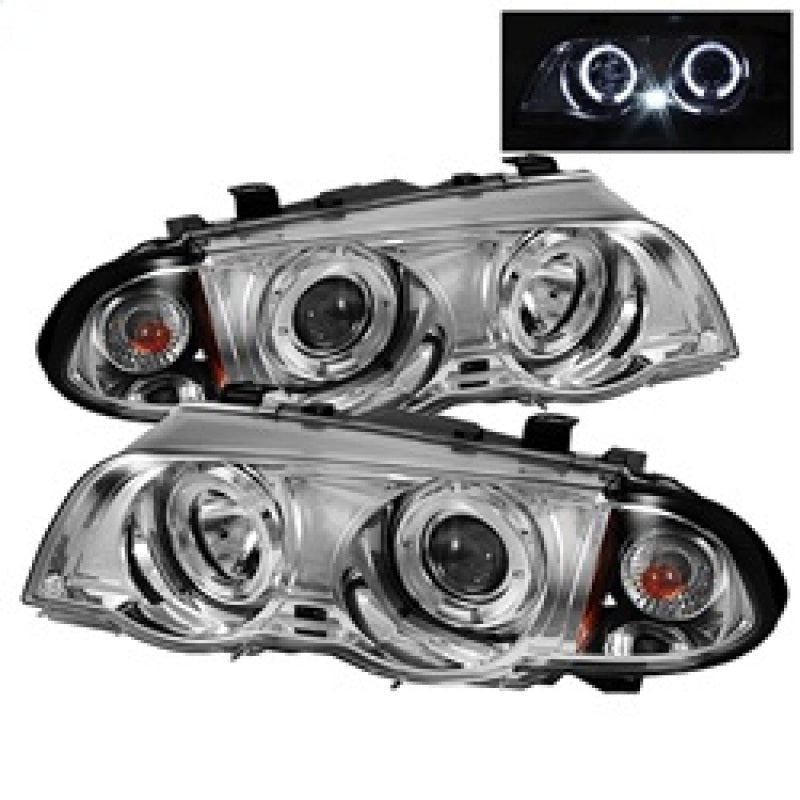 Spyder BMW E46 3-Series 99-01 4DR Projector 1PC LED Halo Amber Reflctr Chrm PRO-YD-BMWE46-4D-HL-AM-C - Mammoth Racing -