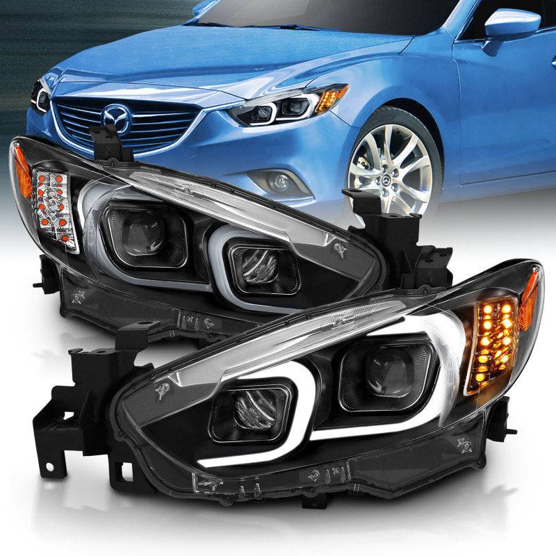 ANZO 2014-2015 Mazda 6 Projector Headlights w/ Plank Style Design Black - My Store