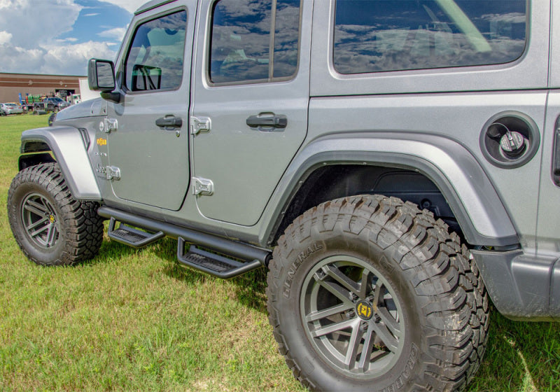 N-Fab Podium LG 2018 Jeep Wrangler JL 4DR SUV - Full Length - Tex. Black - 3in - Mammoth Racing -