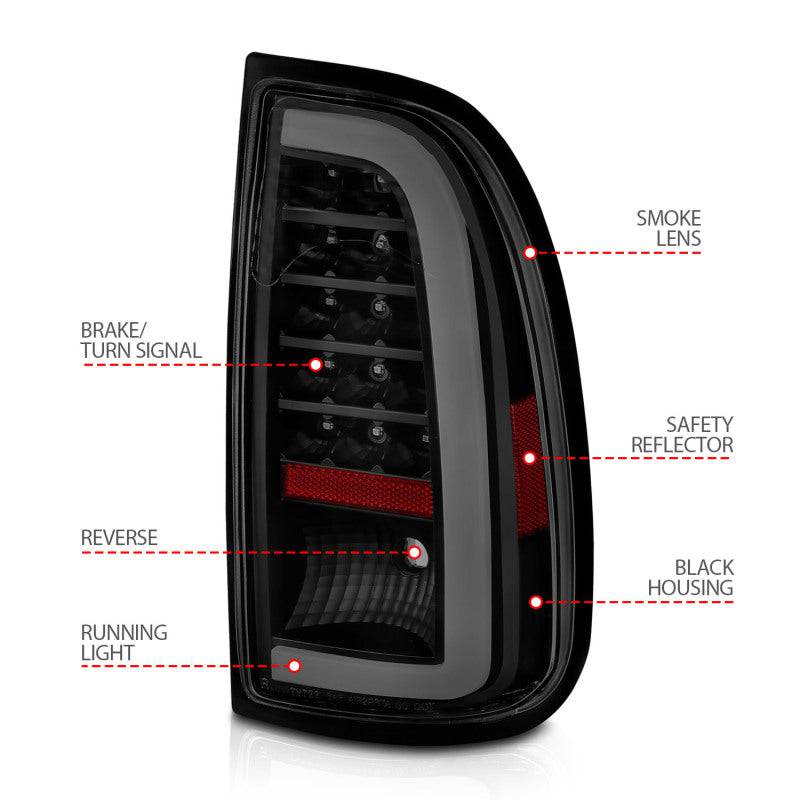 ANZO 00-06 Toyota Tundra (Std. Bed/Reg Cab) LED Taillights w/Light Bar Black Housing Smoke Lens - My Store