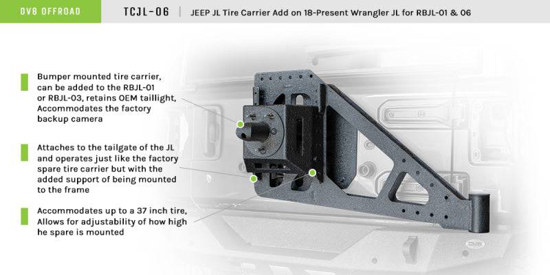 DV8 Offroad 2018+ Jeep Wrangler JL Tire Carrier (For RBJL-01/RBJL-02) - Mammoth Racing -