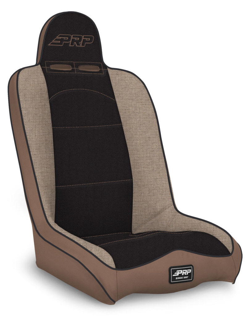 PRP Daily Driver High Back Suspension Seat (Two Neck Slots) - Tan / Black - Mammoth Racing -