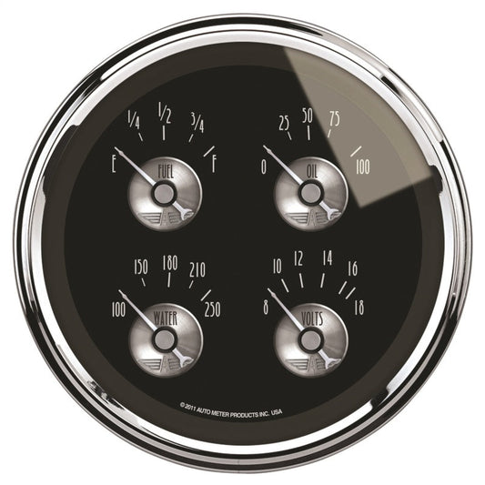 Autometer Prestige Series Black Diamond 5 Gauge Quad 5in Oil Pres/Fuel Level/Water Temp/Volts - My Store