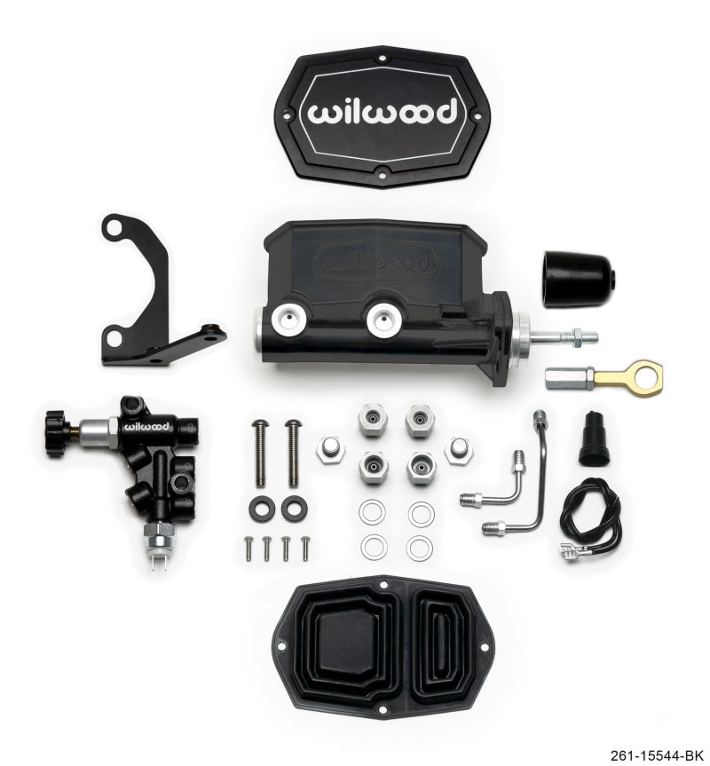 Wilwood Compact Tandem M/C - 1in Bore w/Bracket and Valve fits Mustang (Pushrod) - Black - My Store