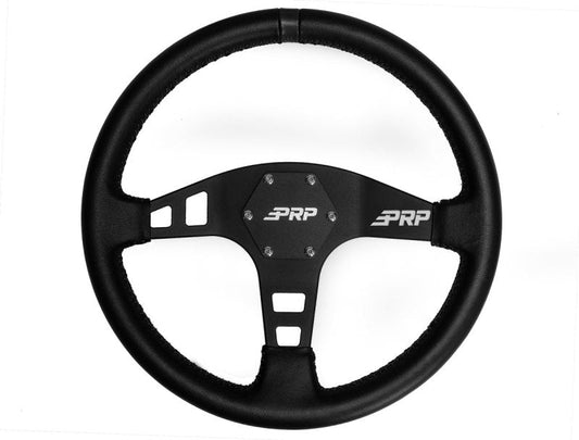 PRP Flat Leather Steering Wheel- Black - Mammoth Racing -
