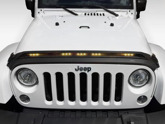 AVS 2007-2018 Jeep Wrangler JK Aeroskin Low Profile Hood Shield w/ Lights - Black - Mammoth Racing -