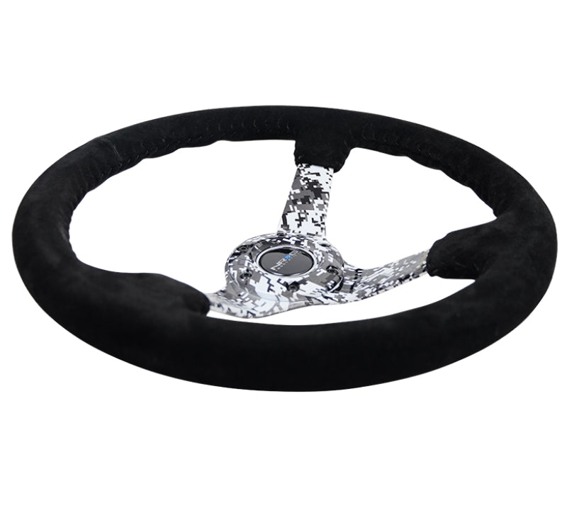 NRG Reinforced Steering Wheel (350mm / 3in. Deep) Blk Suede w/Hydrodipped Digi-Camo Spokes - My Store