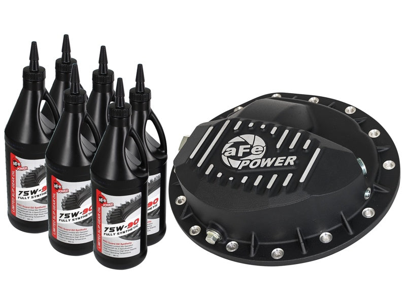 AFE Rear Differential Cover Black w/Machined Fins Nissan Titan XD 16-19 - w/Oil - Mammoth Racing -
