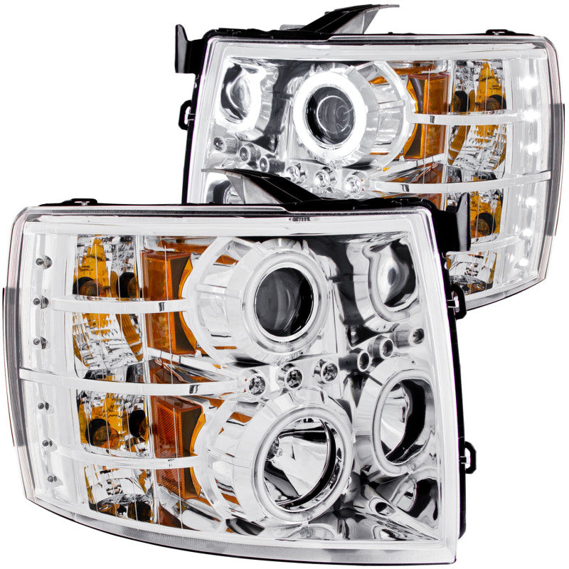 ANZO 2007-2013 Chevrolet Silverado 1500 Projector Headlights w/ Halo Chrome - Mammoth Racing -