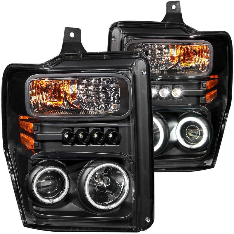 ANZO 2008-2010 Ford F-250 Projector Headlights w/ Halo Black (CCFL) - Mammoth Racing -