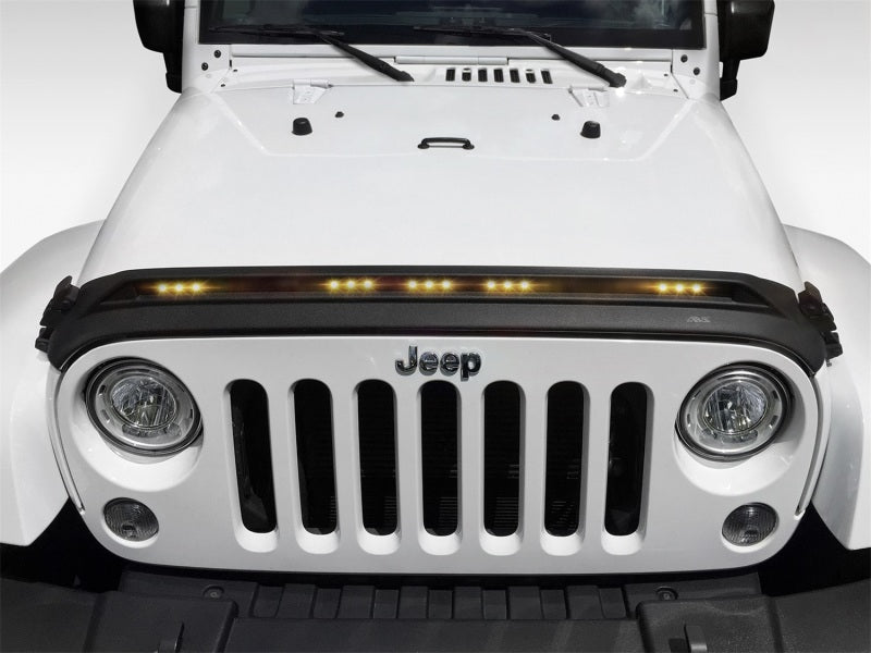 AVS 2007-2018 Jeep Wrangler JK Aeroskin Low Profile Hood Shield w/ Lights - Black - Mammoth Racing -
