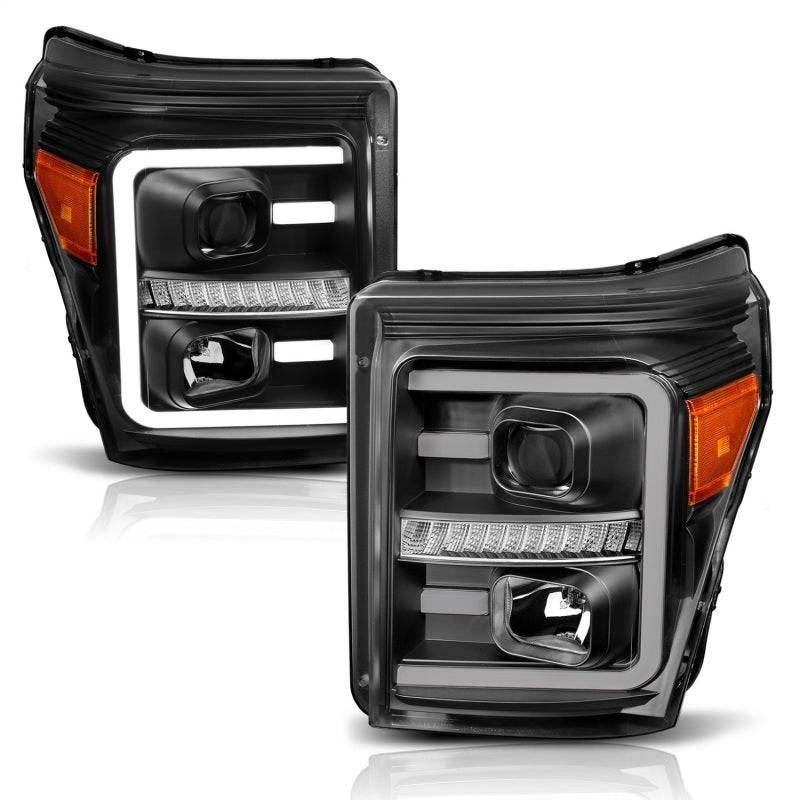 ANZO 2011-2016 Ford F250 Projector Headlights w/ Plank Style Switchback Black w/ Amber - My Store