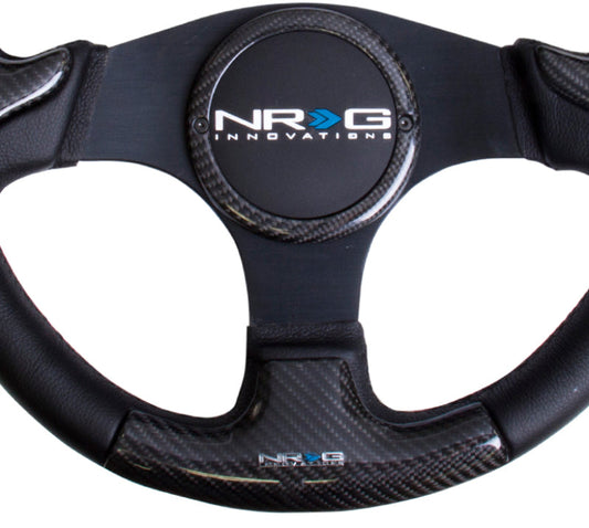 NRG Carbon Fiber Steering Wheel (350mm) Blk Frame Blk Stitching w/Rubber Cover Horn Button - My Store