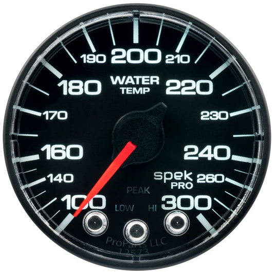 Autometer Spek-Pro Gauge Water Temp 2 1/16in 300f Stepper Motor W/Peak & Warn Blk/Blk - My Store