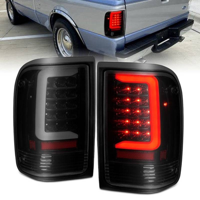 ANZO 1993-1997 Ford  Ranger LED Tail Lights w/ Light Bar Black Housing Clear Lens - My Store