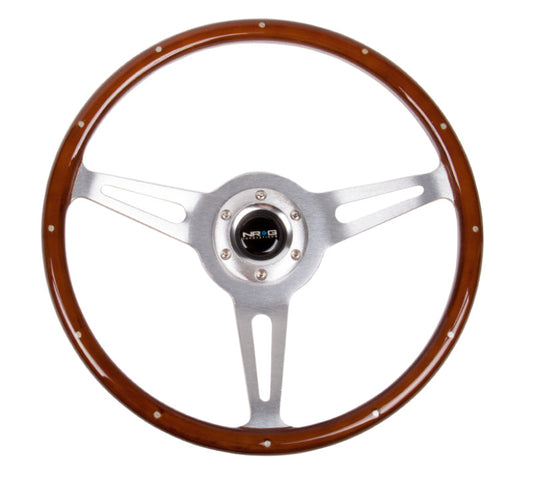 NRG Classic Wood Grain Steering Wheel (365mm) Wood w/Metal Inserts & Brushed Alum. 3-Spoke Center - My Store