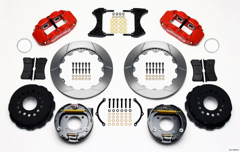 Wilwood Narrow Superlite 4R Rear P-Brk Kit 12.88in Red Chevy 12 Bolt w/ C-Clips Stggrd mt - Mammoth Racing -