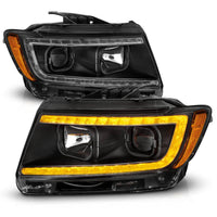 ANZO 11-13 Jeep Grand Cherokee (Factory Halogen Only) Projector Headlights w/Light Bar Swtchbk Black - My Store