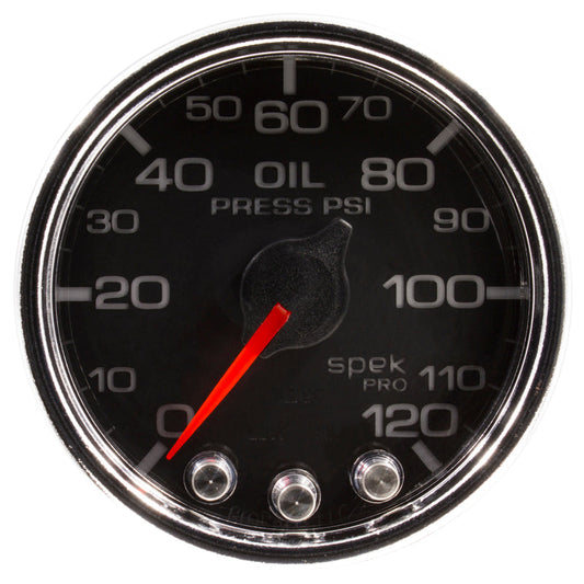 Autometer Spek-Pro Gauge Oil Press 2 1/16in 120psi Stepper Motor W/Peak & Warn Blk/Chrm - My Store